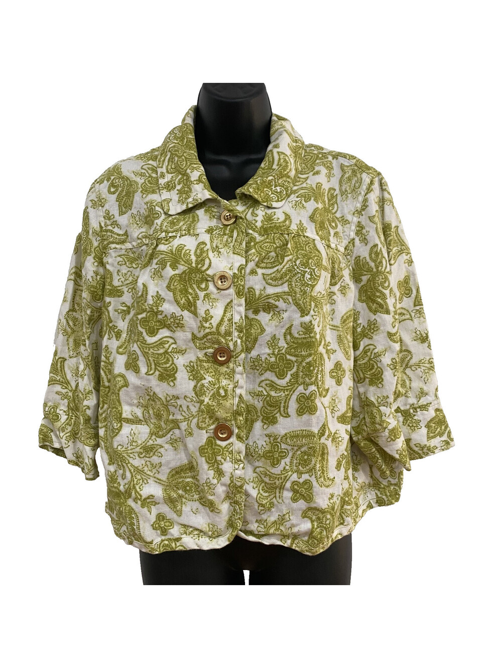 Charter Club Women's Linen Blazer Size PL 3/4 Sleeve Button Jacket Petite Large